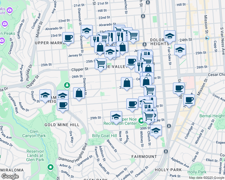 map of restaurants, bars, coffee shops, grocery stores, and more near 1440 Noe Street in San Francisco