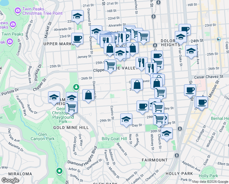 map of restaurants, bars, coffee shops, grocery stores, and more near in San Francisco
