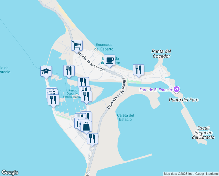 map of restaurants, bars, coffee shops, grocery stores, and more near 3A Calle K in San Javier