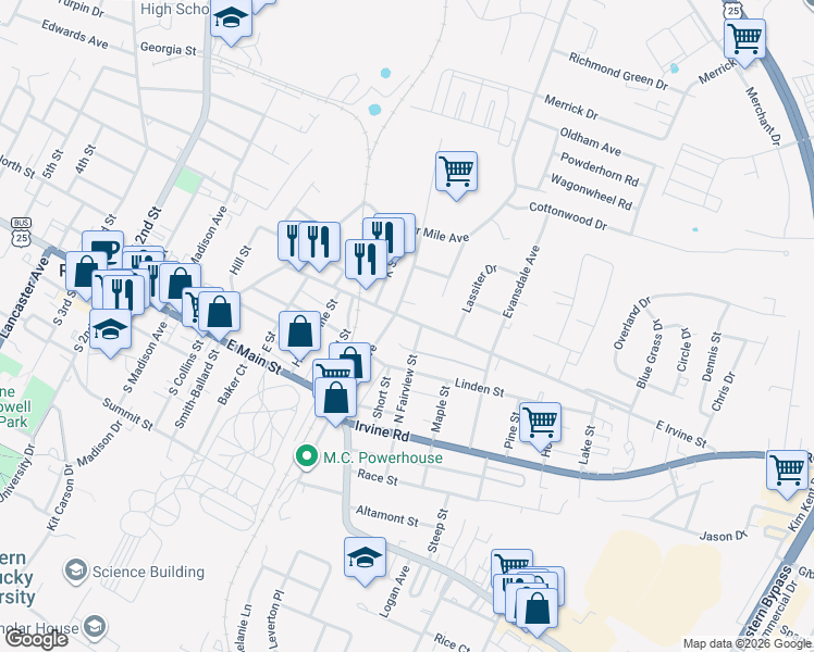 map of restaurants, bars, coffee shops, grocery stores, and more near 506 North Fairview Street in Richmond