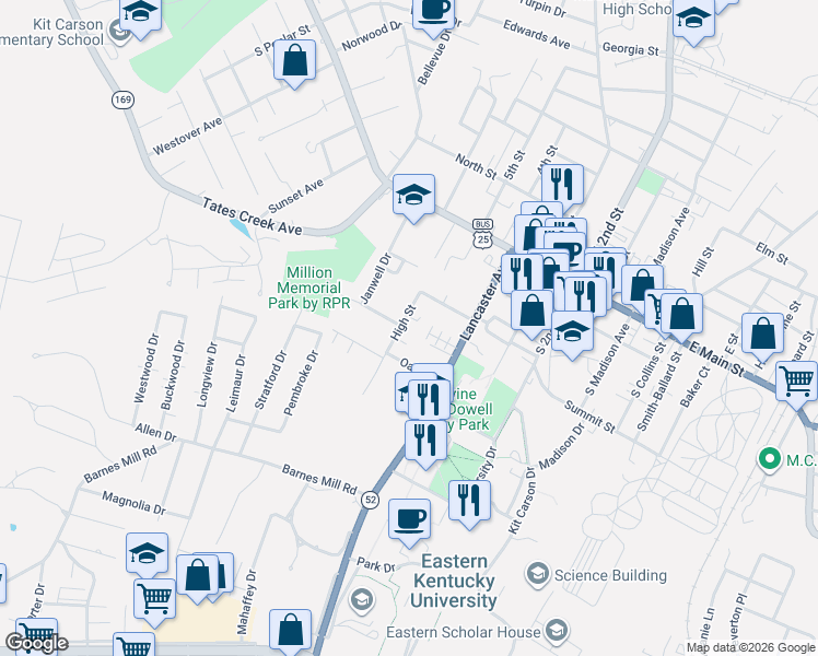 map of restaurants, bars, coffee shops, grocery stores, and more near 347 High Street in Richmond
