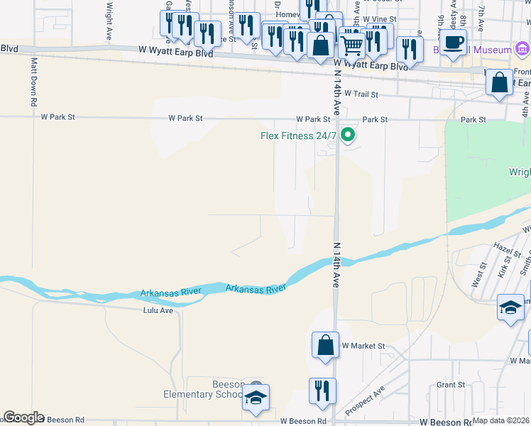 map of restaurants, bars, coffee shops, grocery stores, and more near 1820 Pheasant Street in Dodge City