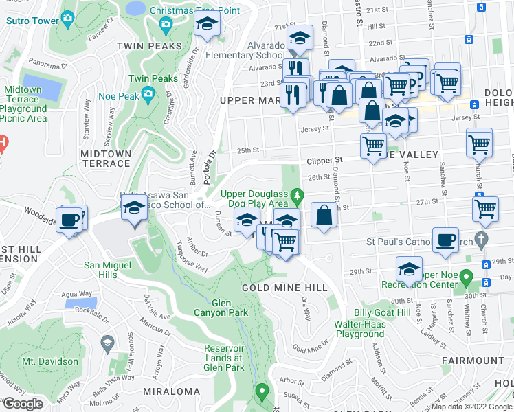 map of restaurants, bars, coffee shops, grocery stores, and more near in San Francisco