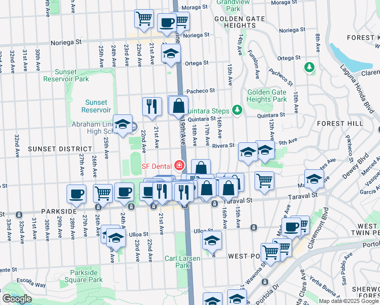 map of restaurants, bars, coffee shops, grocery stores, and more near 2243 18th Avenue in San Francisco