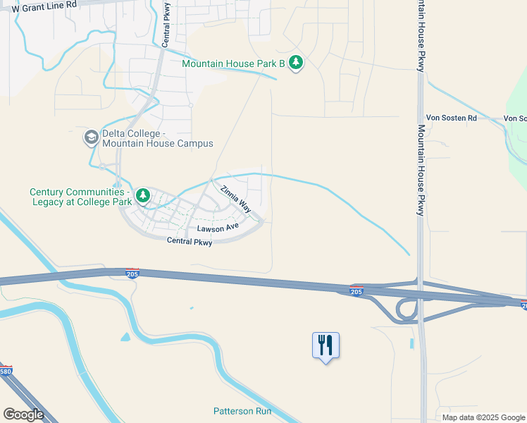 map of restaurants, bars, coffee shops, grocery stores, and more near Robert T. Monagan Freeway in Tracy