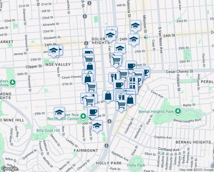 map of restaurants, bars, coffee shops, grocery stores, and more near in San Francisco