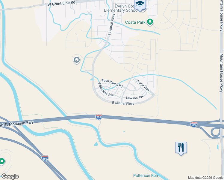 map of restaurants, bars, coffee shops, grocery stores, and more near 2311 South Sordello Avenue in Tracy