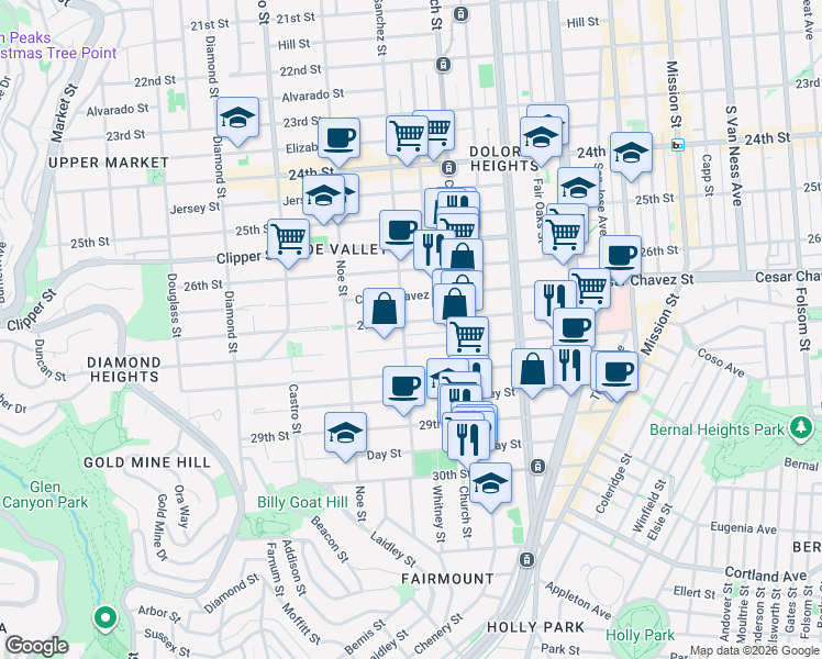 map of restaurants, bars, coffee shops, grocery stores, and more near in San Francisco