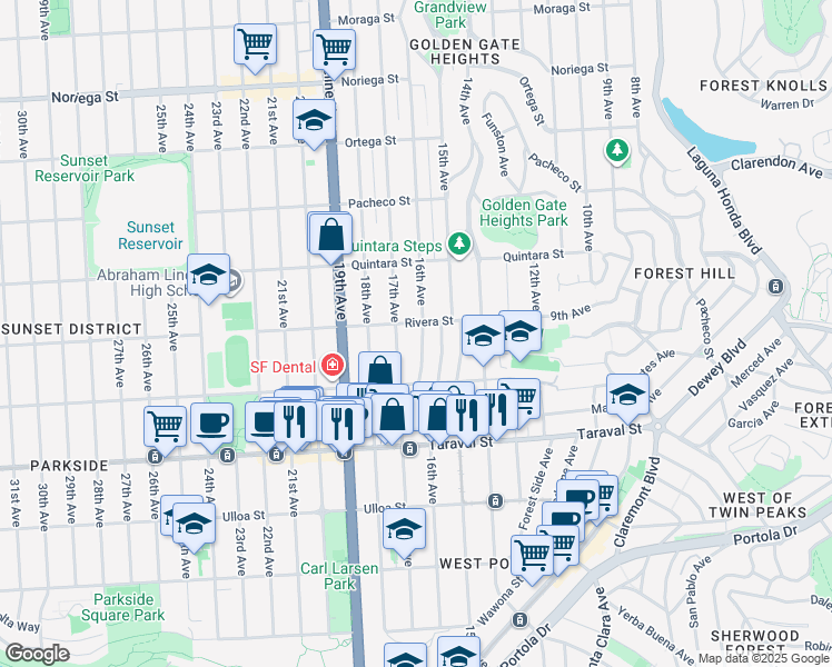 map of restaurants, bars, coffee shops, grocery stores, and more near 2252 17th Avenue in San Francisco