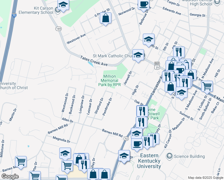 map of restaurants, bars, coffee shops, grocery stores, and more near 105 Kent Street in Richmond