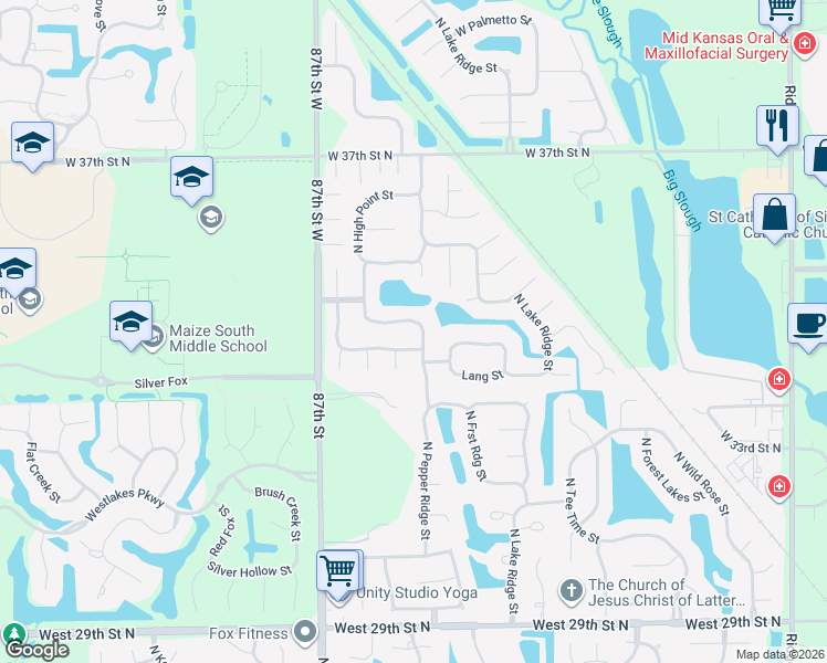 map of restaurants, bars, coffee shops, grocery stores, and more near 8509-8513 34th Street in Wichita