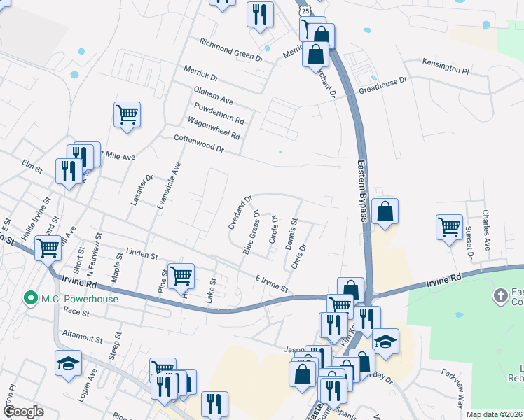 map of restaurants, bars, coffee shops, grocery stores, and more near 127 Circle Drive in Richmond