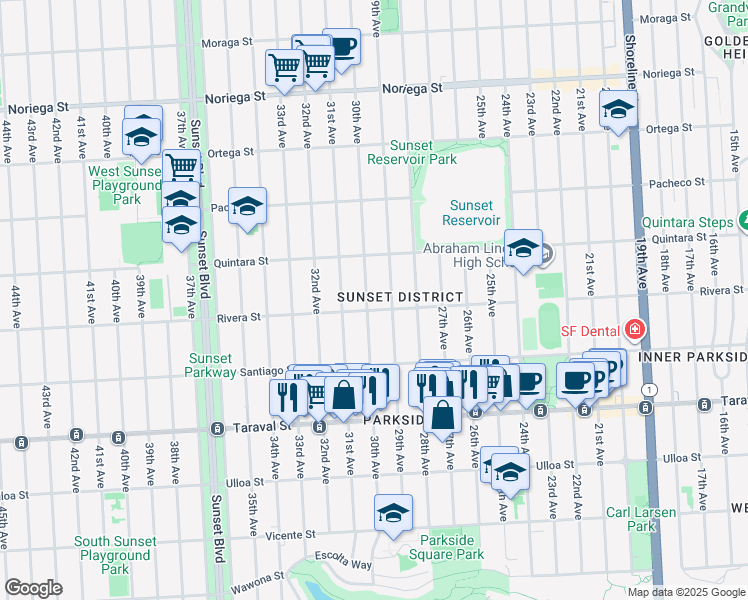 map of restaurants, bars, coffee shops, grocery stores, and more near in San Francisco
