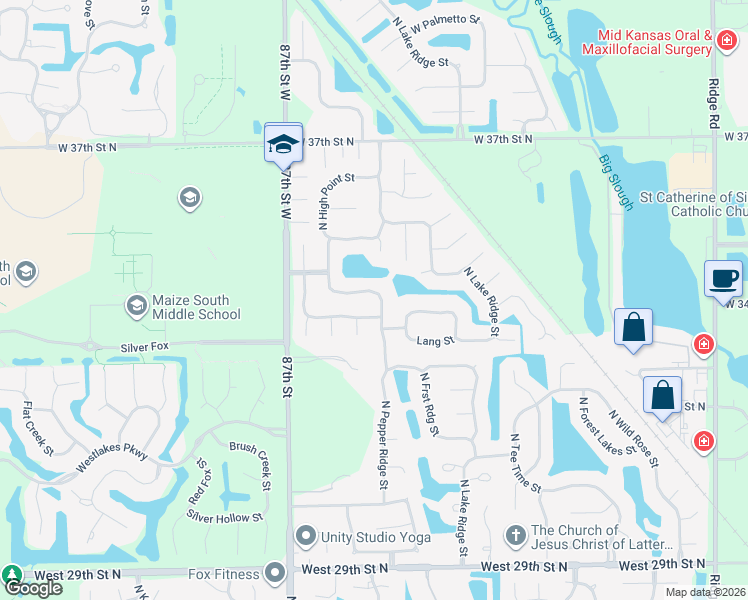 map of restaurants, bars, coffee shops, grocery stores, and more near 8509-8513 34th Street in Wichita
