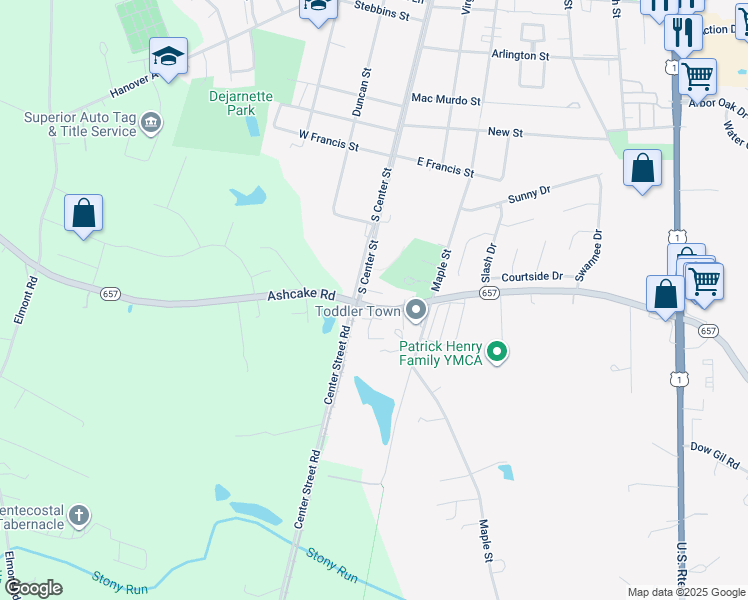 map of restaurants, bars, coffee shops, grocery stores, and more near 100 Ashcake Road in Ashland