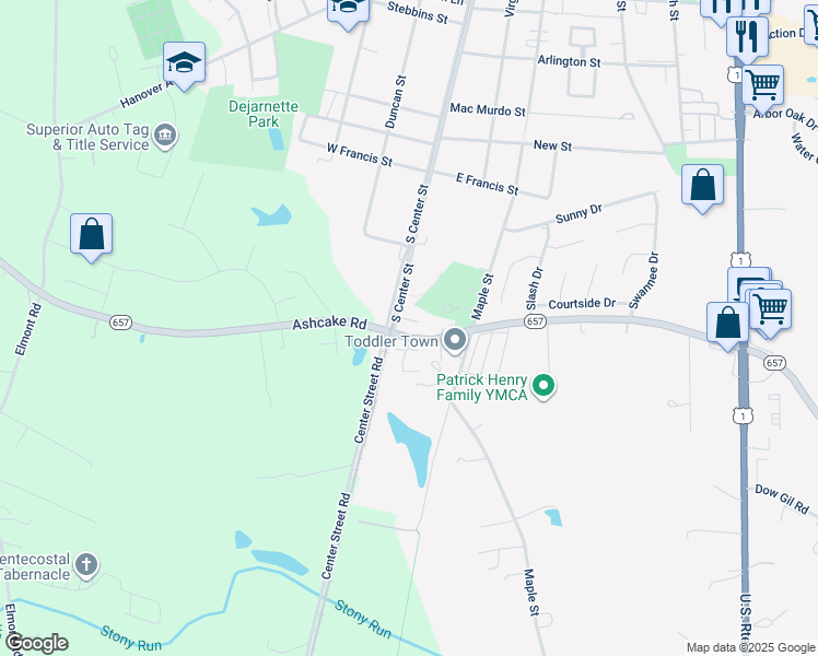 map of restaurants, bars, coffee shops, grocery stores, and more near 100 Ashcake Road in Ashland