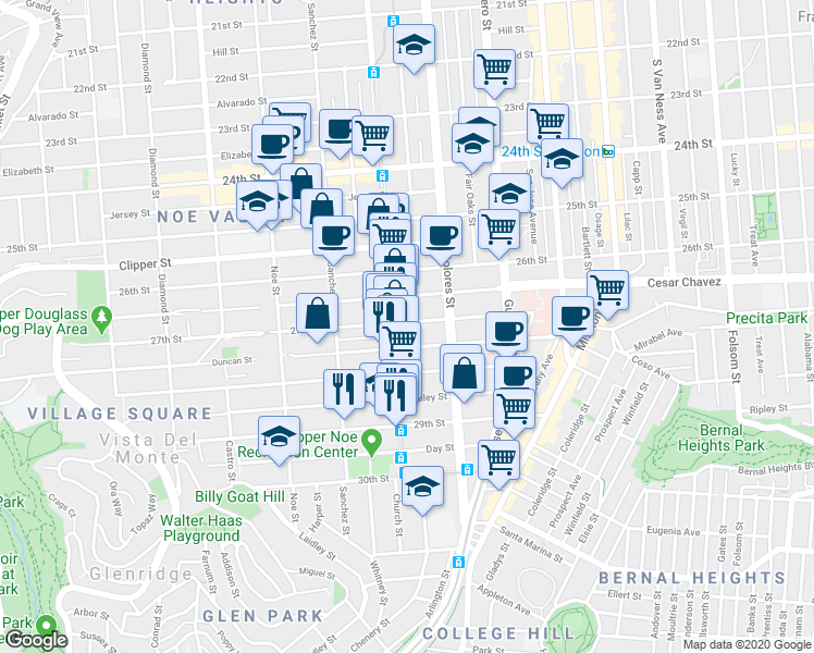 map of restaurants, bars, coffee shops, grocery stores, and more near in San Francisco