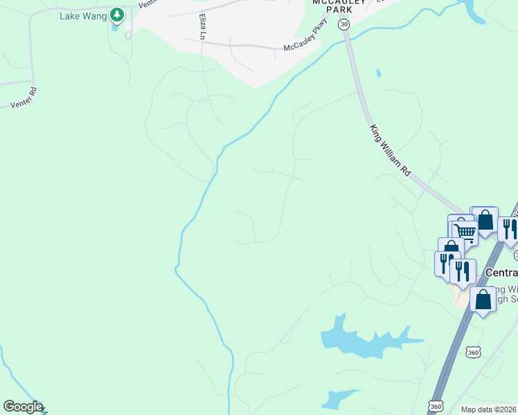 map of restaurants, bars, coffee shops, grocery stores, and more near 317 Brooking Terrace in Aylett