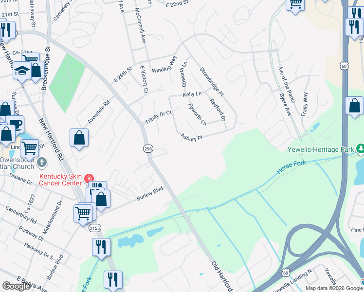 map of restaurants, bars, coffee shops, grocery stores, and more near 2949-2967 Asbury Pl in Owensboro