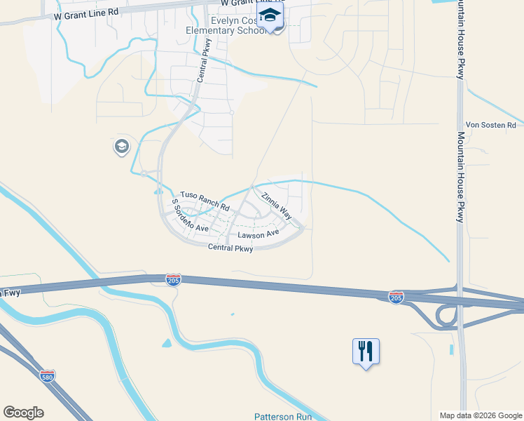 map of restaurants, bars, coffee shops, grocery stores, and more near 251 Wrigleys Avenue in Tracy