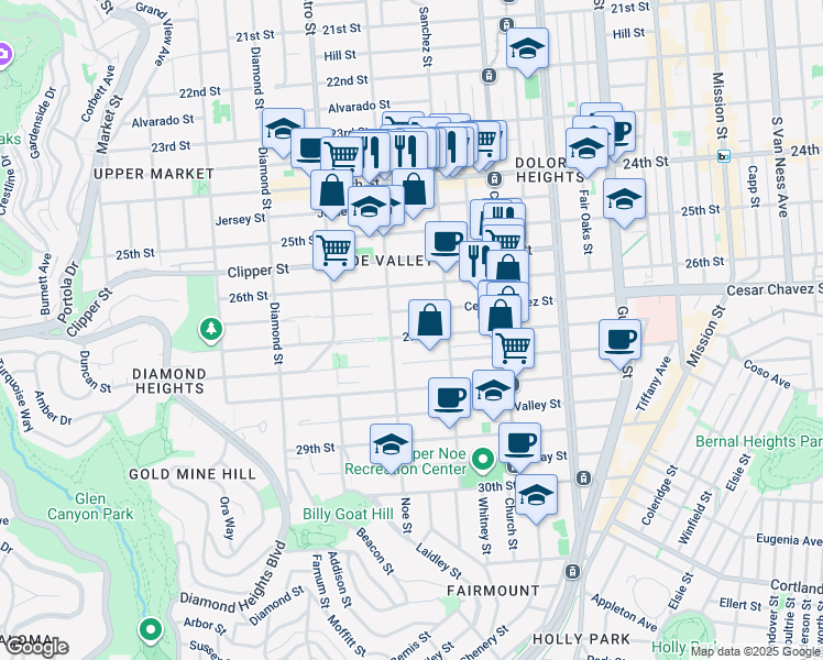 map of restaurants, bars, coffee shops, grocery stores, and more near 462 27th Street in San Francisco