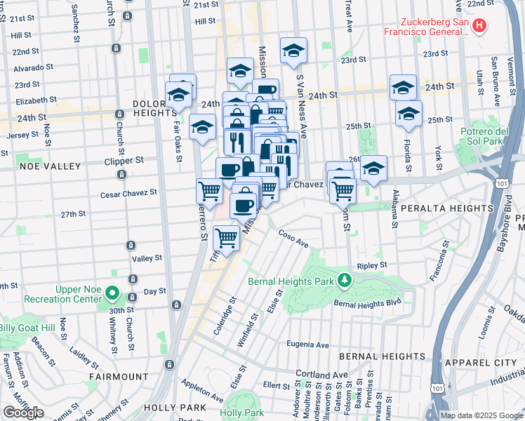 map of restaurants, bars, coffee shops, grocery stores, and more near in San Francisco
