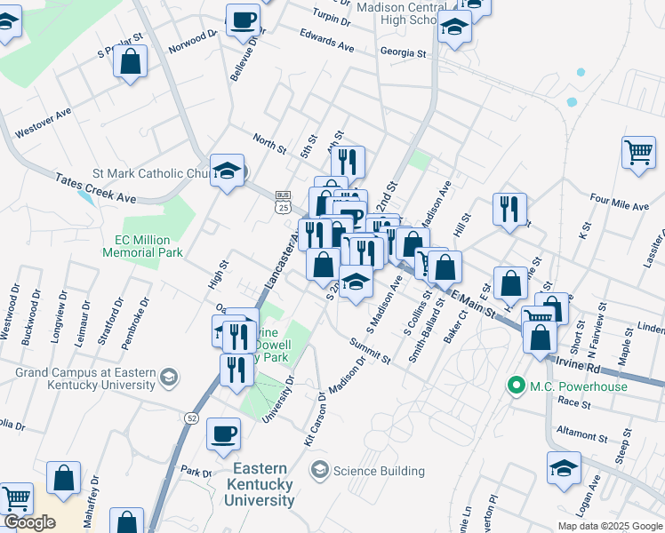 map of restaurants, bars, coffee shops, grocery stores, and more near 216 West Water Street in Richmond