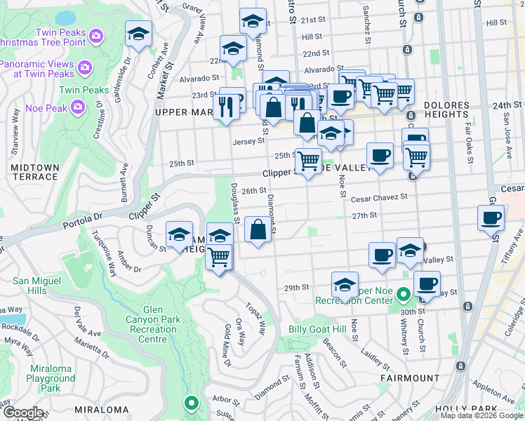 map of restaurants, bars, coffee shops, grocery stores, and more near in San Francisco