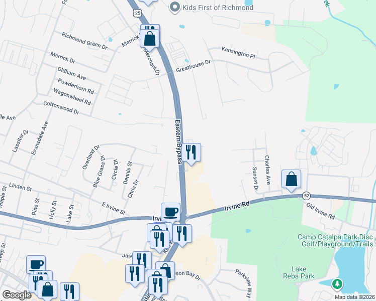 map of restaurants, bars, coffee shops, grocery stores, and more near 105 Forbes Court in Richmond