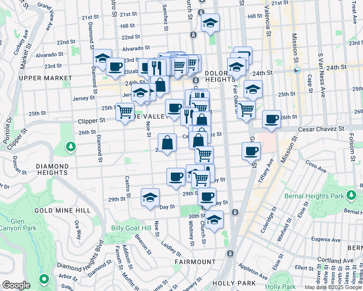 map of restaurants, bars, coffee shops, grocery stores, and more near in San Francisco