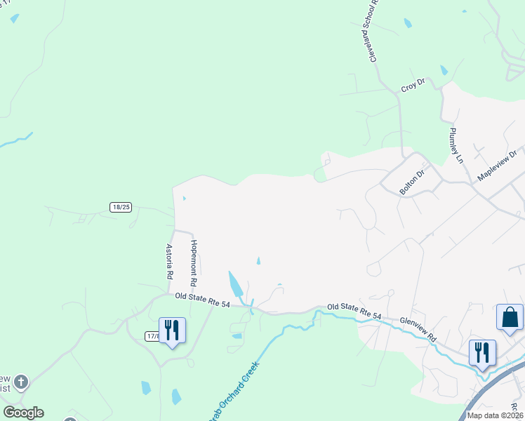 map of restaurants, bars, coffee shops, grocery stores, and more near 422 Astoria Road in Beckley