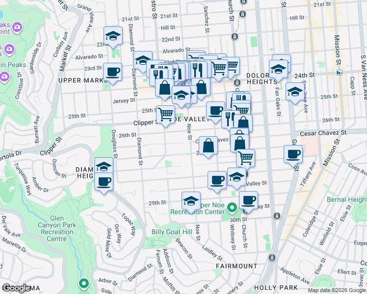 map of restaurants, bars, coffee shops, grocery stores, and more near in San Francisco