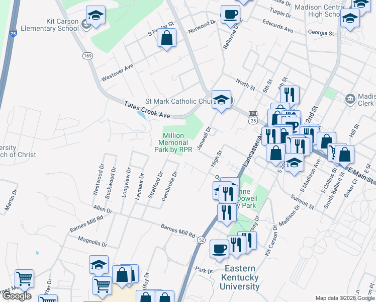 map of restaurants, bars, coffee shops, grocery stores, and more near 216 Langford Court in Richmond
