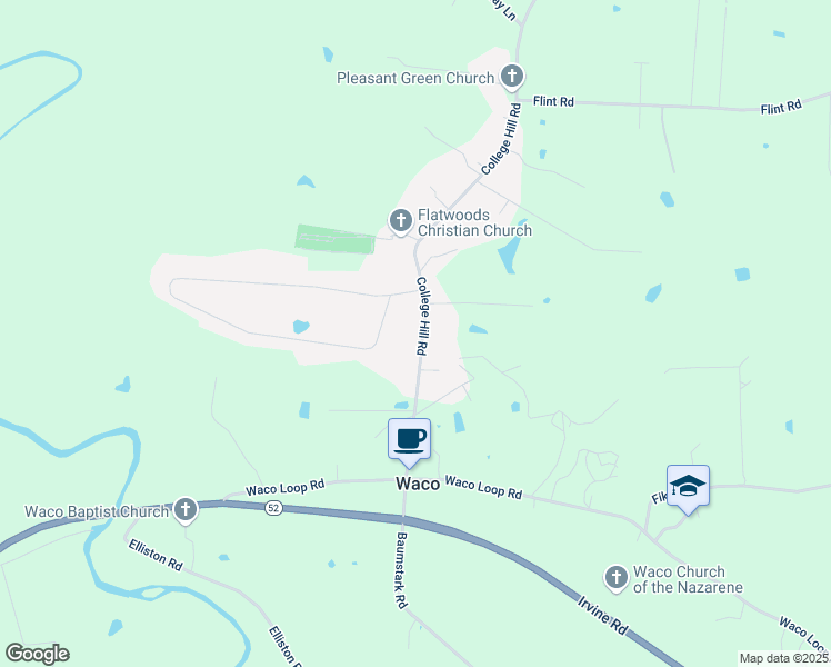 map of restaurants, bars, coffee shops, grocery stores, and more near 318 College Hill Road in Waco