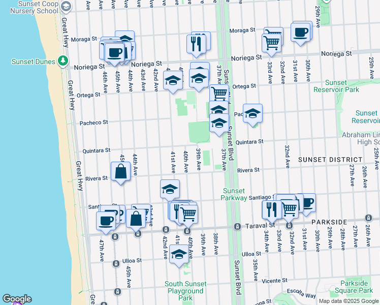 map of restaurants, bars, coffee shops, grocery stores, and more near in San Francisco