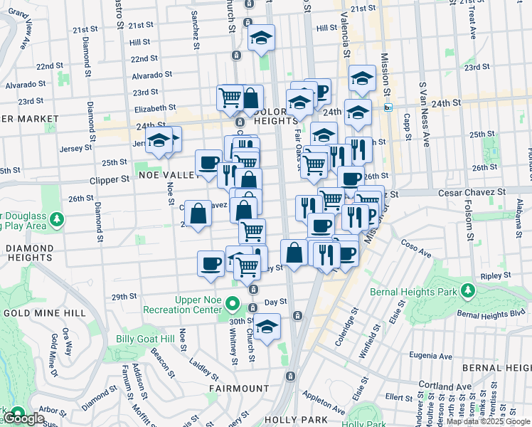 map of restaurants, bars, coffee shops, grocery stores, and more near 226 27th Street in San Francisco