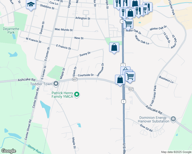 map of restaurants, bars, coffee shops, grocery stores, and more near 127 Courtside Drive in Ashland