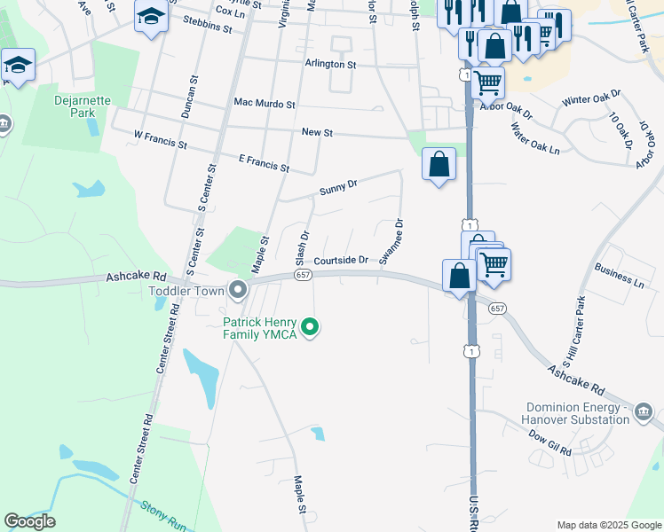 map of restaurants, bars, coffee shops, grocery stores, and more near 111 Courtside Drive in Ashland