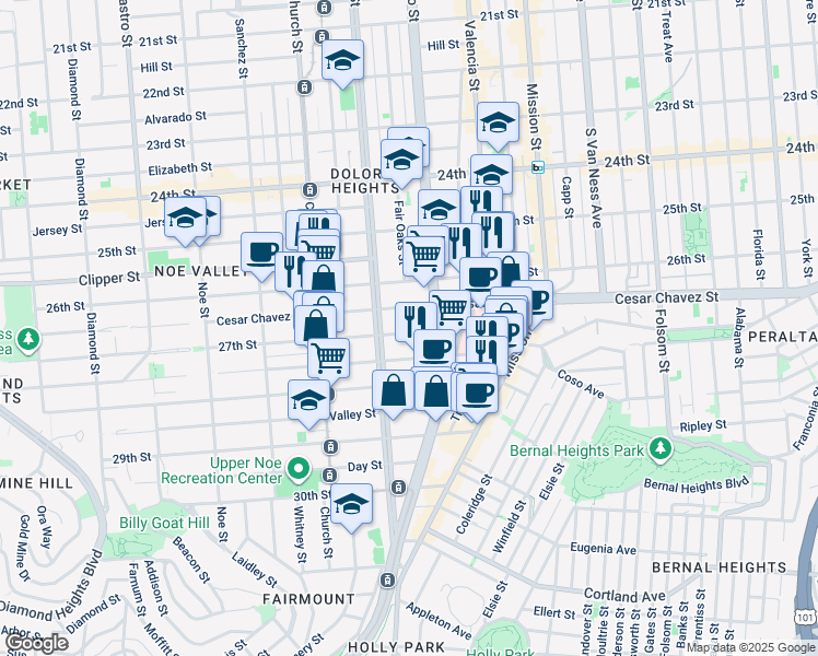 map of restaurants, bars, coffee shops, grocery stores, and more near 3771 Cesar Chavez in San Francisco
