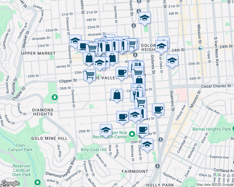 map of restaurants, bars, coffee shops, grocery stores, and more near 4023 Cesar Chavez Street in San Francisco