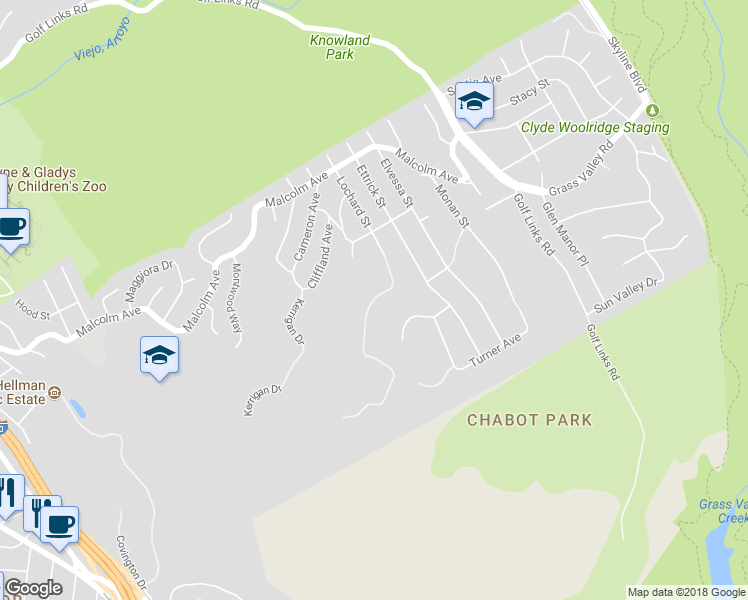 map of restaurants, bars, coffee shops, grocery stores, and more near Lochard Street in Oakland