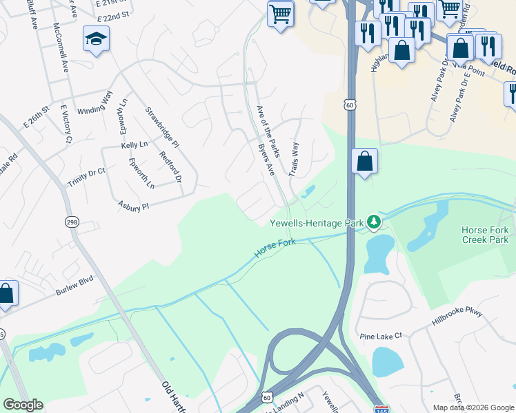 map of restaurants, bars, coffee shops, grocery stores, and more near 2248 Village Run in Owensboro