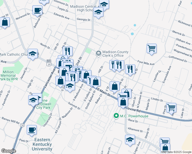 map of restaurants, bars, coffee shops, grocery stores, and more near 237 East Irvine Street in Richmond