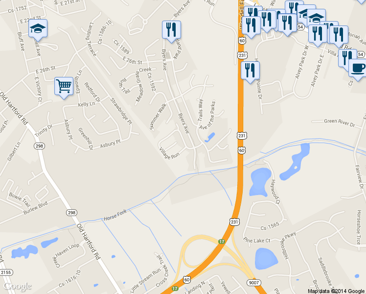 map of restaurants, bars, coffee shops, grocery stores, and more near 2248 Village Run in Owensboro