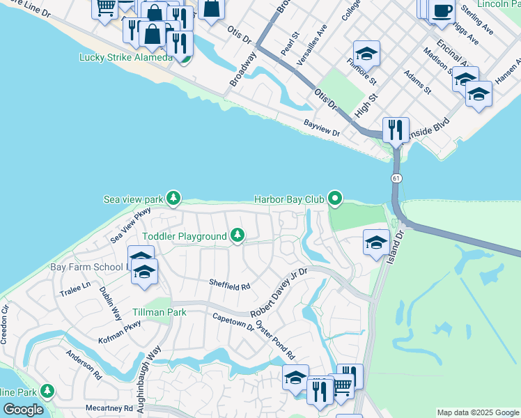 map of restaurants, bars, coffee shops, grocery stores, and more near 2959 Sea View Parkway in Alameda