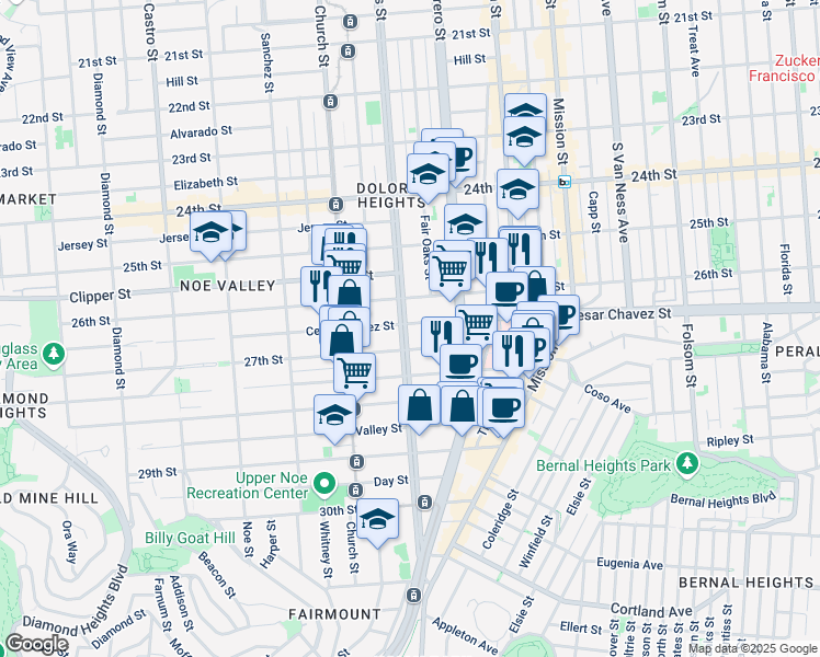 map of restaurants, bars, coffee shops, grocery stores, and more near 3771 Cesar Chavez Street in San Francisco