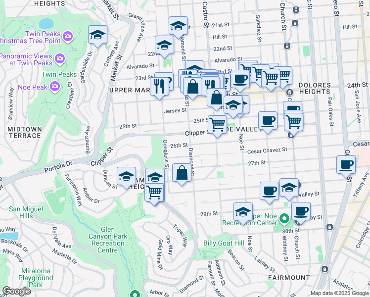map of restaurants, bars, coffee shops, grocery stores, and more near in San Francisco