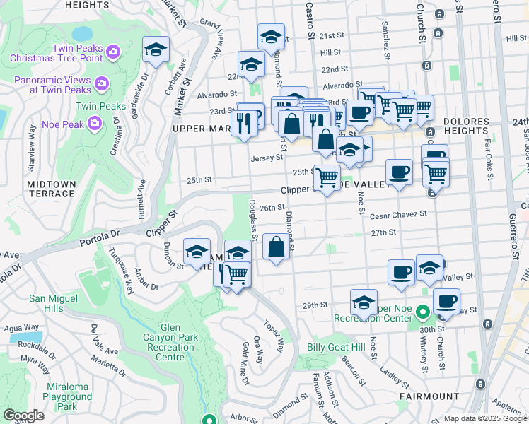 map of restaurants, bars, coffee shops, grocery stores, and more near 4365 26th Street in San Francisco