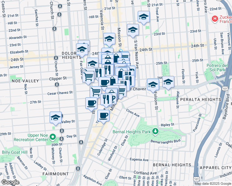 map of restaurants, bars, coffee shops, grocery stores, and more near in San Francisco