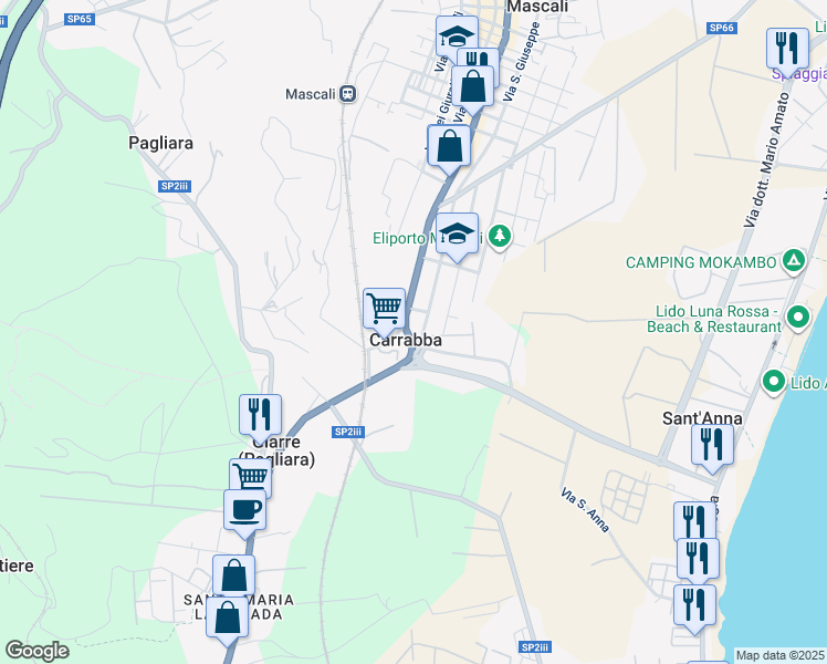 map of restaurants, bars, coffee shops, grocery stores, and more near 4B Via D'Angelo in Mascali